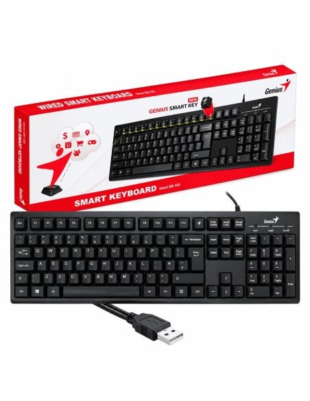 Teclado Genius Smart KB-100 con su caja original y el conector USB a la vista