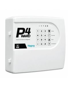 Panel de alarma Hagroy P4 WARD blanco de frente, con teclado numerico y botones de armado, desarmado y panico 2