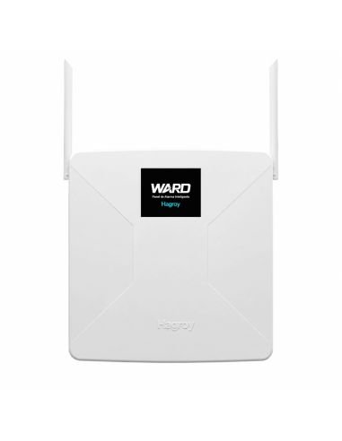 Panel de alarma Hagroy WARD blanco con dos antenas, visto de frente