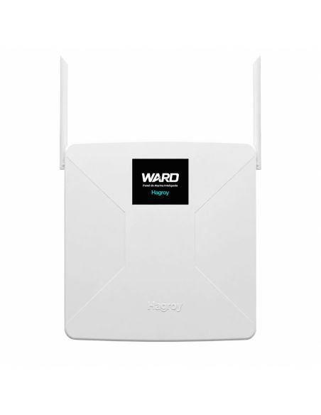 Panel de alarma Hagroy WARD blanco con dos antenas, visto de frente