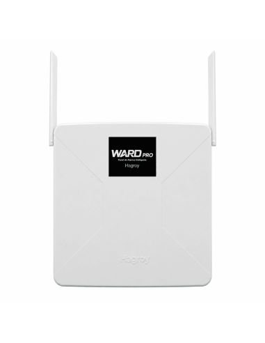 Panel de alarma Hagroy WARD PRO blanco con dos antenas, visto de frente