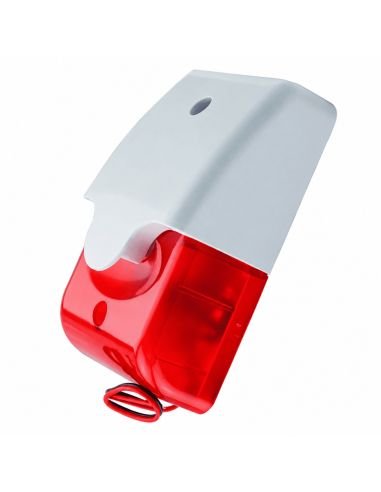 Sirena estrobo Hagroy EPA-735 en angulo, se ve el lente rojo translucido del destello