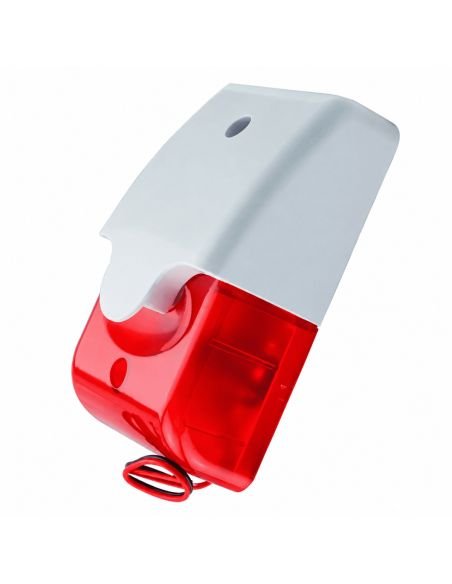Sirena estrobo Hagroy EPA-735 en angulo, se ve el lente rojo translucido del destello