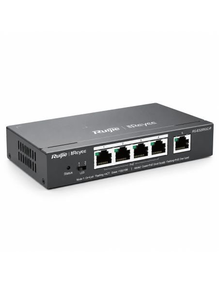 Switch PoE Reyee RG-ES205GC-P 5 Puertos Gigabit 54W, referencia RG-ES205GC-P, vista en ángulo