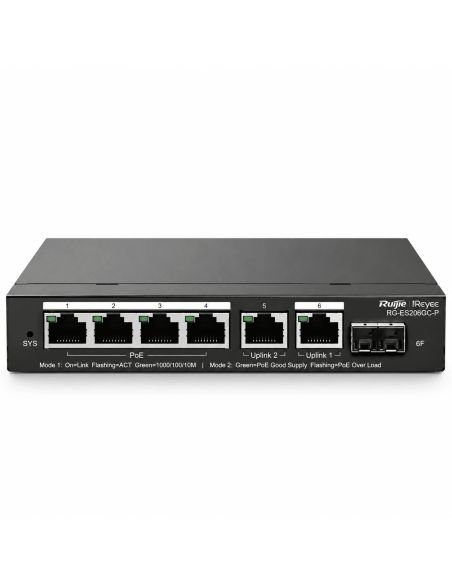 Switch PoE Reyee RG-ES206GS-P 6 Puertos Gigabit SFP 54W, referencia RG-ES206GS-P, vista en ángulo