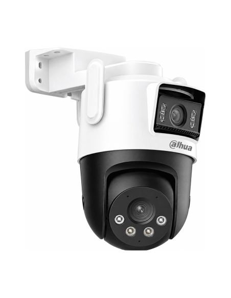 Cámara WiFi Dahua DH-IPC-P3DP-3F-PV Doble Lente 3+3MP Exterior IP66, vista en ángulo con soporte de pared