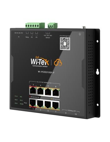 Switch PoE Industrial Plano Wi-Tek WI-PCES310GF-F 8 Puertos Gigabit 2 SFP 145W, vista 3