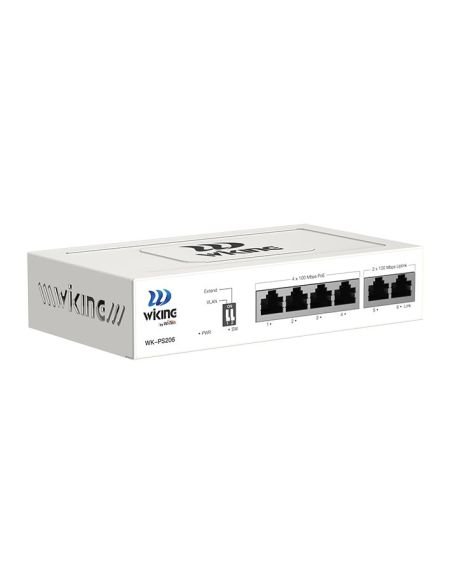 Switch PoE Wi-Tek WK-PS206-V2 4 Puertos PoE 10/100 2 Uplink 45W, vista 2