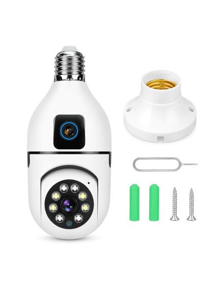 Cámara Bombillo Robot Doble Lente 1.3MP, referencia B380-E27L, vista en ángulo