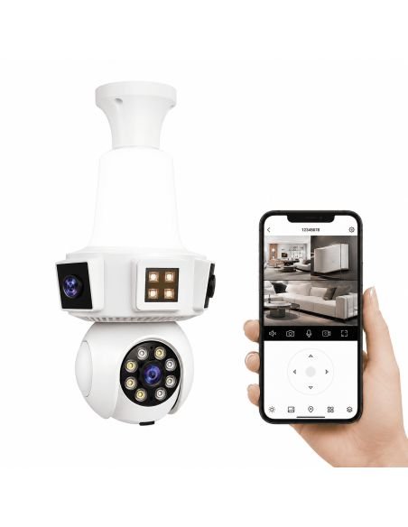 Cámara Bombillo Robot 3 Lentes 6MP V380 Pro, referencia IPC-E23-WF-6MP, vista frontal