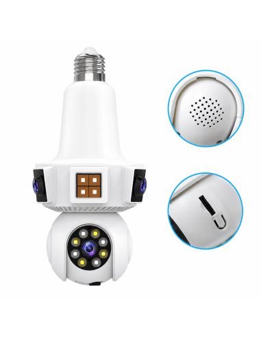 Cámara Bombillo Robot 3 Lentes 6MP V380 Pro, referencia IPC-E23-WF-6MP, vista en ángulo
