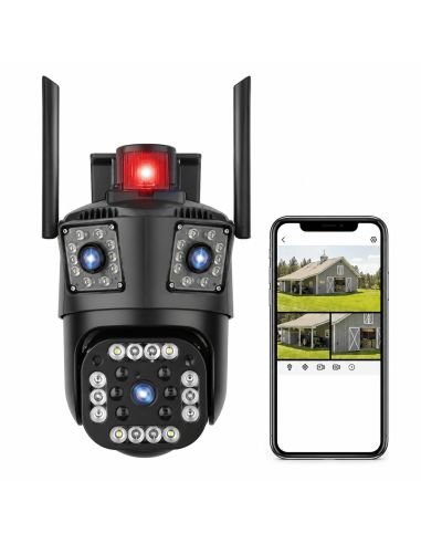 Cámara PTZ Exterior 6MP Doble Lente WiFi V380, referencia HY-007DS-WF6MP, vista en ángulo