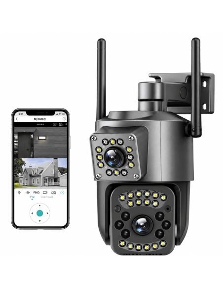 Cámara PTZ Exterior 6MP Doble Lente RJ45 V380, referencia HY-Q8-YOO3S-WY, vista en ángulo