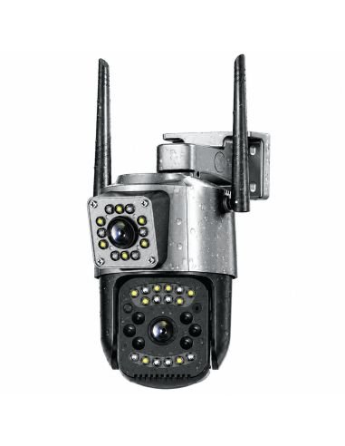 Cámara PTZ Exterior 6MP Doble Lente RJ45 V380, referencia HY-Q8-YOO3S-WY, detalle de conectores y puertos