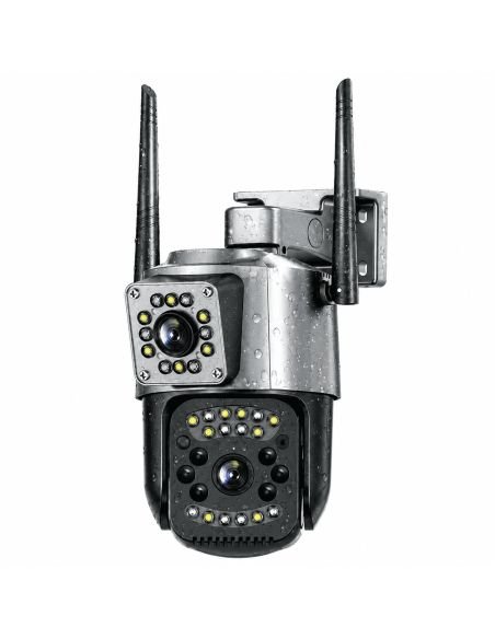Cámara PTZ Exterior 6MP Doble Lente RJ45 V380, referencia HY-Q8-YOO3S-WY, detalle de conectores y puertos