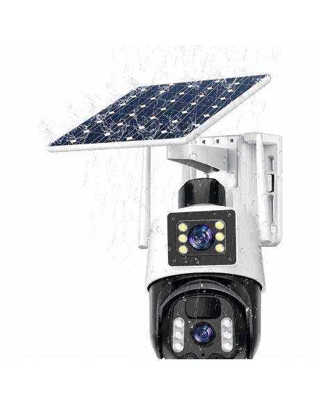 Cámara PTZ Solar Doble Lente V380 Pro, referencia IPC-V380-P3-WIFI, vista en ángulo