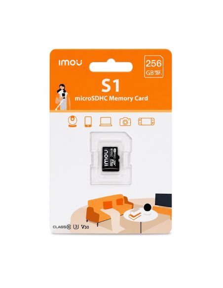 Memoria MicroSD IMOU 256 GB Clase 10 Videovigilancia, referencia ST2-256-S1, vista en ángulo