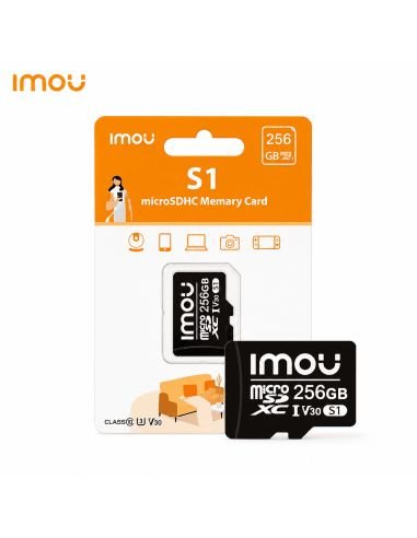 Memoria MicroSD IMOU 256 GB Clase 10 Videovigilancia, referencia ST2-256-S1, detalle de conectores y puertos