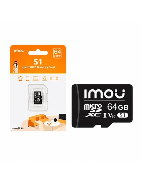 Memoria MicroSD IMOU 64 GB Clase 10 Videovigilancia, referencia ST2-64-S1, detalle de conectores y puertos