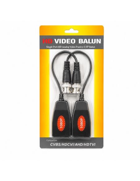 Pareja Video Balun 4 en 1 5MP RJ45 con LED Indicador, referencia VZ300PVPHD, detalle de conectores y puertos