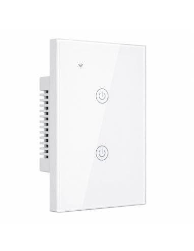Interruptor Inteligente WiFi RF 2 Canales Tuya Alexa, referencia 760507, vista en ángulo
