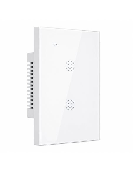 Interruptor Inteligente WiFi RF 2 Canales Tuya Alexa, referencia 760507, vista en ángulo
