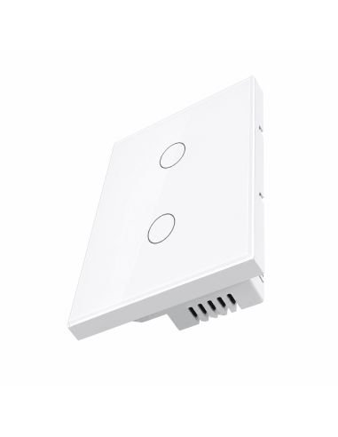 Interruptor Inteligente WiFi RF 2 Canales Tuya Alexa, referencia 760507, detalle de conectores y puertos