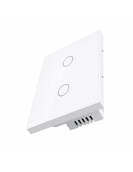 Interruptor Inteligente WiFi RF 2 Canales Tuya Alexa, referencia 760507, detalle de conectores y puertos