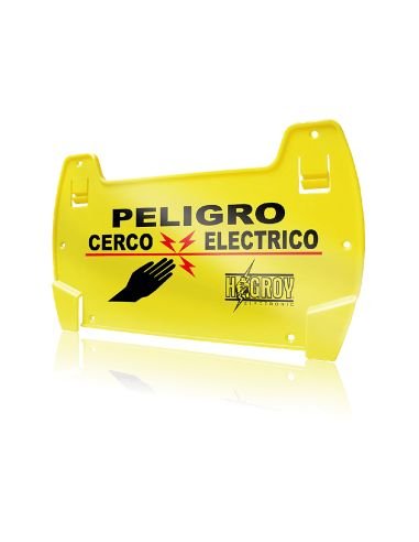 Letrero Advertencia Cerco Eléctrico Rojo y Negro, referencia HG-LTP, vista en ángulo