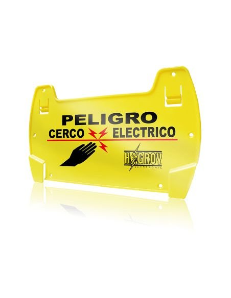 Letrero Advertencia Cerco Eléctrico Rojo y Negro, referencia HG-LTP, vista en ángulo