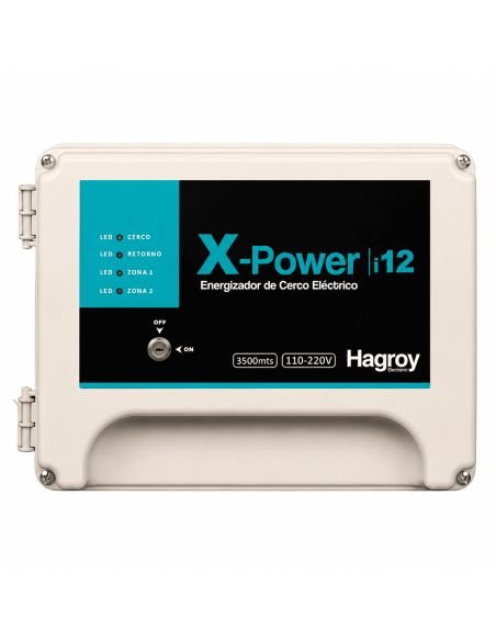 Electrificador XPower i12 3500m 64 Sensores PGM, referencia HG-XPOWERI12-110, detalle de conectores y puertos