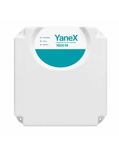 Electrificador Cerco Eléctrico Yanex 1600m, referencia HG-YANEX1600, detalle de conectores y puertos