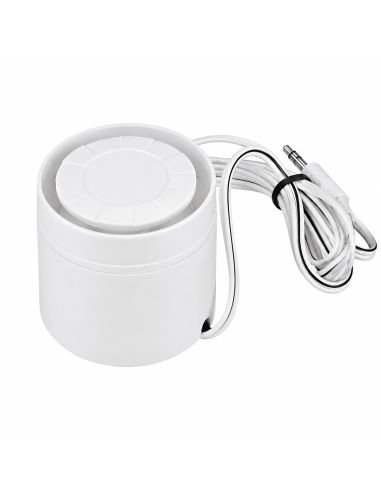 Mini Sirena Alarma 5V a 12V Compacta Alta Potencia, referencia MINI5-12V, detalle de conectores y puertos
