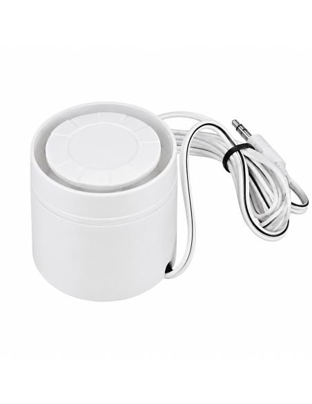 Mini Sirena Alarma 5V a 12V Compacta Alta Potencia, referencia MINI5-12V, detalle de conectores y puertos
