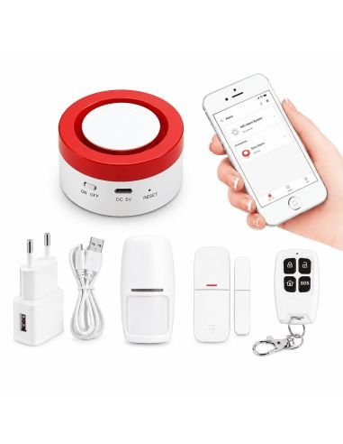 Kit Alarma WiFi Tuya Sirena 120dB con Sensores, referencia PST-H1, vista en ángulo