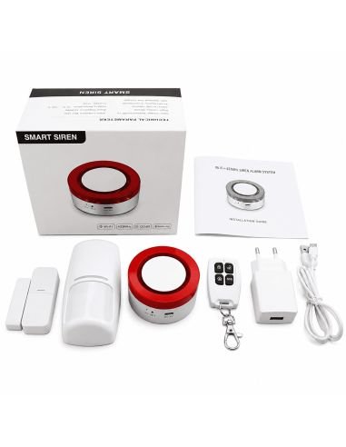 Kit Alarma WiFi Tuya Sirena 120dB con Sensores, referencia PST-H1, detalle de conectores y puertos