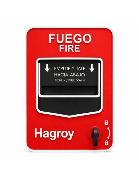 Estacion Manual Incendio con Cubierta Protectora BEM, referencia HG-EMM-HG-BEM, vista en ángulo