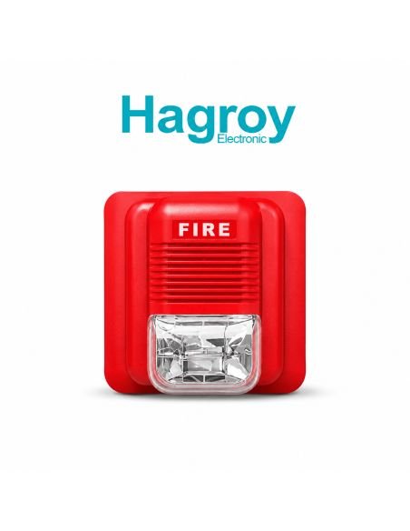 Sirena Estroboscopica Incendio 110dB 3 Tonos 12-24VDC, referencia EPA-183B, detalle de conectores y puertos