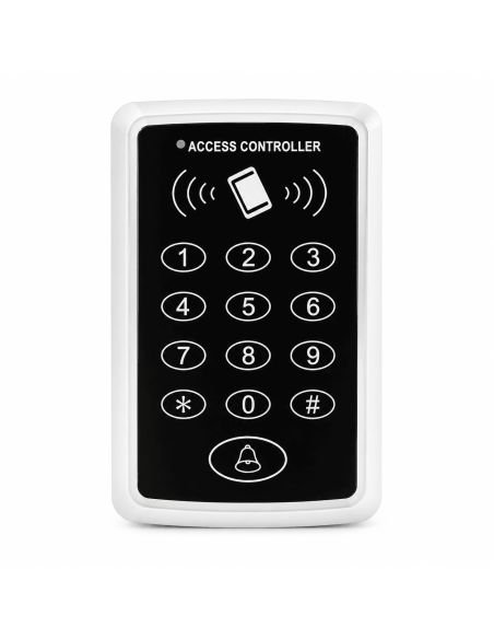Teclado Control de Acceso IDK1 Clave y Tarjeta RFID, referencia 01-01219, detalle de conectores y puertos