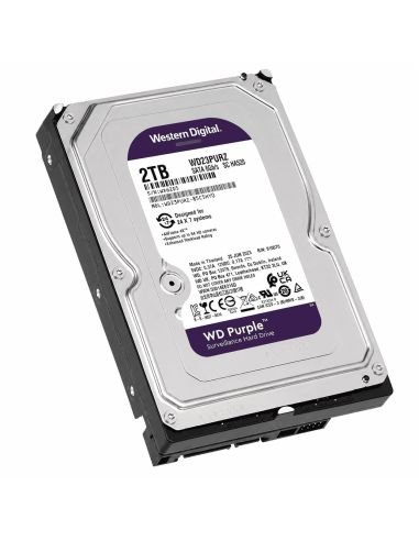 Disco WD Purple 2TB AllFrame Cache 256MB SATA III, referencia WD23PURZ, vista en ángulo