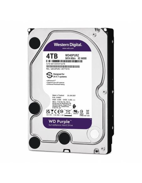 Disco WD Purple 4TB AllFrame 256MB Multiples Cámaras, referencia WD43PURZ, vista en ángulo