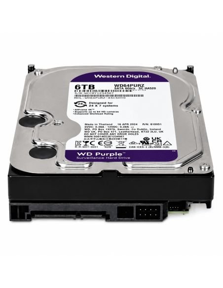 Disco WD Purple 6TB AllFrame 256MB SATA III 24/7, referencia WD64PURZ, vista frontal