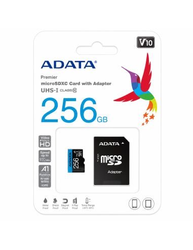 Memoria MicroSD 256GB Clase 10 UHS con Adaptador SD, referencia AUSDX256GUICL, vista frontal