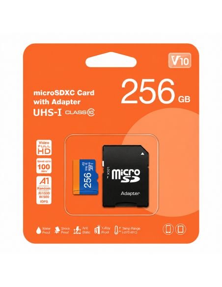 Memoria MicroSD 256GB Clase 10 UHS con Adaptador SD, referencia AUSDX256GUICL, vista en ángulo