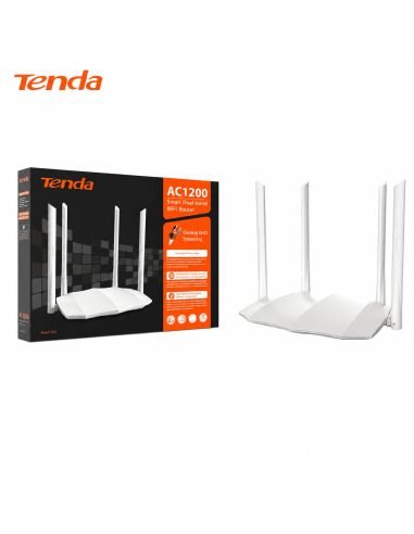 Router WiFi Tenda AC5 Doble Banda AC1200 4 Antenas, referencia AC5, detalle de conectores y puertos