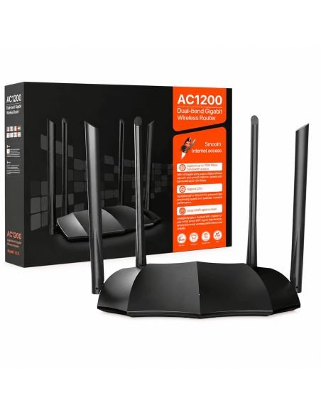 Router WiFi Tenda AC8 AC1200 Gigabit 90m2 4 Antenas, referencia AC8, vista en ángulo