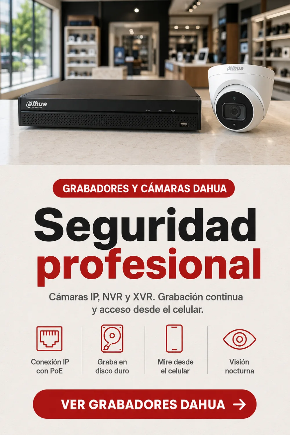 Grabador NVR y c&aacute;mara domo Dahua sobre mostrador &mdash; grabadores DVR, XVR y NVR IP para CCTV profesional