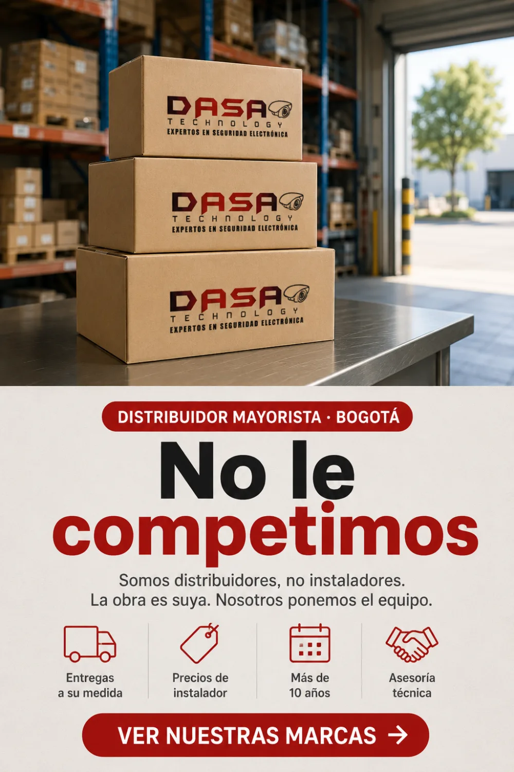 Cajas DASA Technology en bodega de distribuci&oacute;n &mdash; distribuidor mayorista de seguridad electr&oacute;nica en Bogot&aacute;