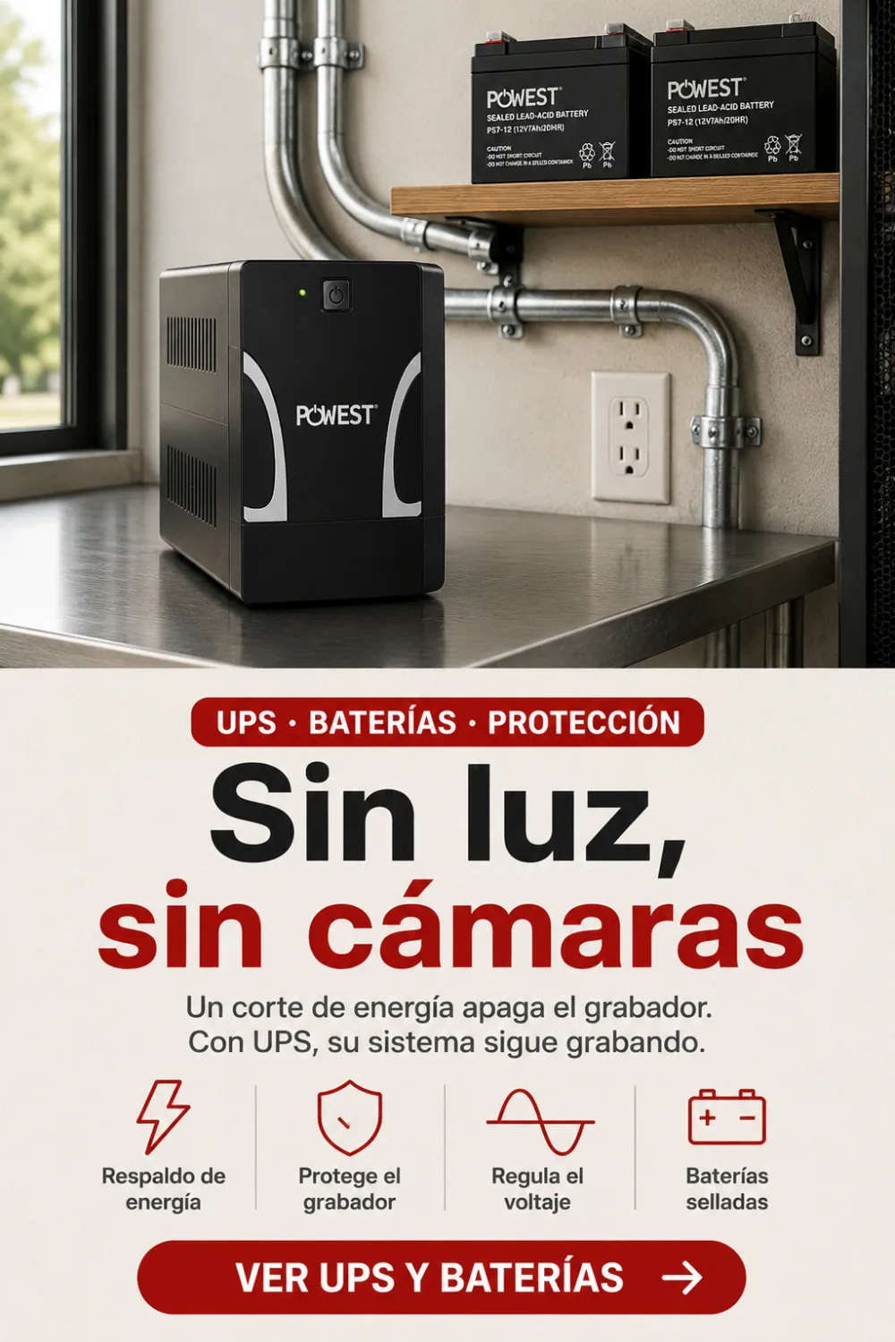 UPS Powest y bater&iacute;as selladas en cuarto t&eacute;cnico &mdash; UPS y bater&iacute;as de respaldo para c&aacute;maras y grabadores